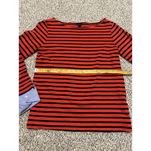 J. Crew Red Striped Boatneck X Small Blue Cuffed Nautical Blouse Sweater - Picture 3 of 8